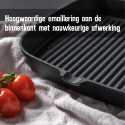 Daumonet Auguste Noir Gietijzeren Grillpan - Steakpan Zwart - PFAS & PFOA Vrij - Vierkant Met Schenktuit - 23,5 Cm - 2 Liter - Emaille - Alle Warmtebronnen - Elektrisch - Gas - Halogeen - Inductie - Keramisch -Woonkeuken Winkel 1200x1200 673