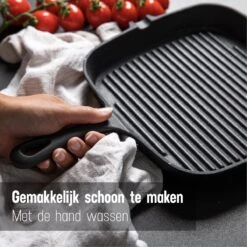 Daumonet Auguste Noir Gietijzeren Grillpan - Steakpan Zwart - PFAS & PFOA Vrij - Vierkant Met Schenktuit - 23,5 Cm - 2 Liter - Emaille - Alle Warmtebronnen - Elektrisch - Gas - Halogeen - Inductie - Keramisch -Woonkeuken Winkel 1200x1200 674