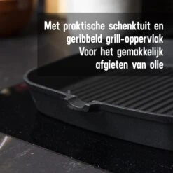 Daumonet Auguste Noir Gietijzeren Grillpan - Steakpan Zwart - PFAS & PFOA Vrij - Vierkant Met Schenktuit - 23,5 Cm - 2 Liter - Emaille - Alle Warmtebronnen - Elektrisch - Gas - Halogeen - Inductie - Keramisch -Woonkeuken Winkel 1200x1200 677