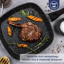 Westinghouse Grillpan - Ø 28 Cm - Zwart Marmer - Geschikt Voor Alle Warmtebronnen Inclusief Inductie - Steakpan Met Antiaanbaklaag- Aluminium -Woonkeuken Winkel 1200x1200 680