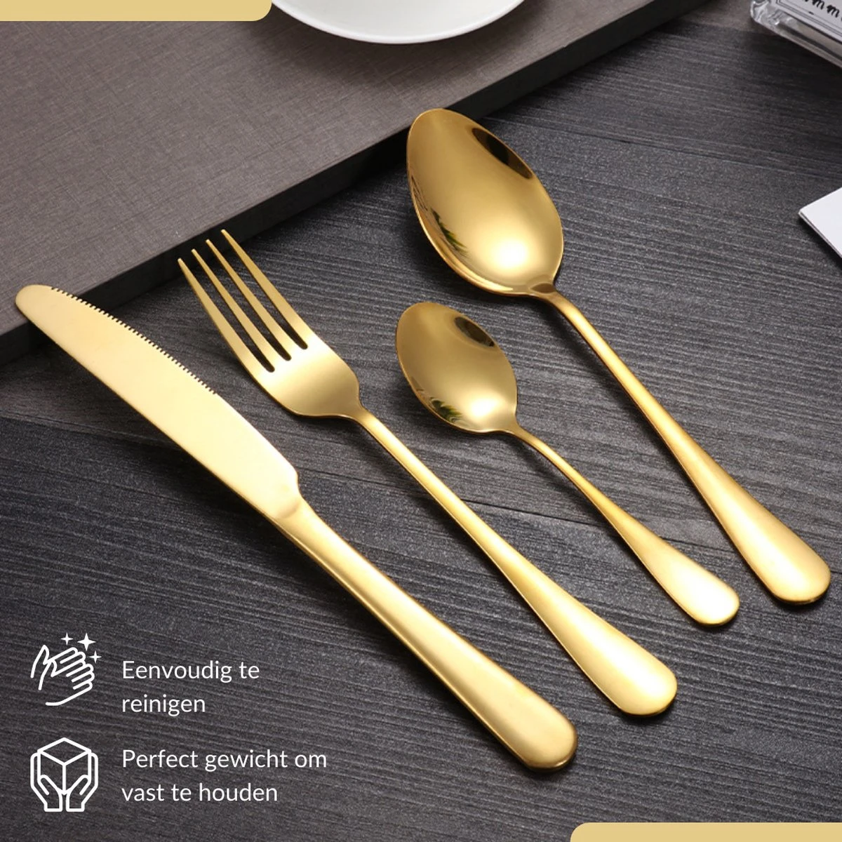 SensaHome - 20-Delige Bestek Set - Inclusief Mes/Vork/Lepel - 4 Personen - Goud 11 SensaHome - 20-Delige Bestek Set - Inclusief Mes/Vork/Lepel - 4 Personen - Goud - Afbeelding 9