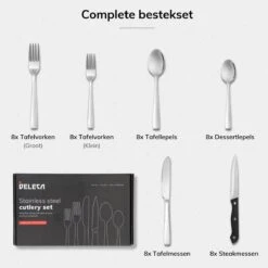 Deleca 8 Persoons Bestekset (48-delig) - Lepels, Messen, Vorken & Steakmessen - Vaatwasserbestendig - Zilver / RVS -Woonkeuken Winkel 1200x1200 74