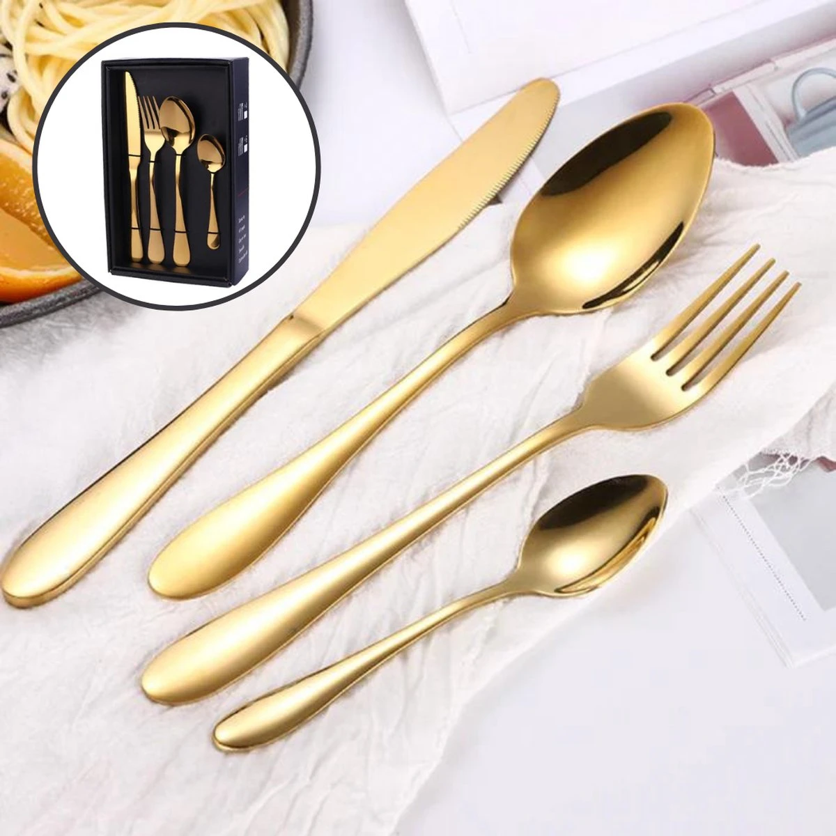 SensaHome - 20-Delige Bestek Set - Inclusief Mes/Vork/Lepel - 4 Personen - Goud 13 SensaHome - 20-Delige Bestek Set - Inclusief Mes/Vork/Lepel - 4 Personen - Goud - Afbeelding 11