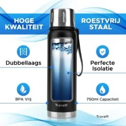 TravelR Thermosfles - Thermoskan - Drinkfles - Isoleerfles - BPA Vrij - Roestvrij Staal - 750 ML - Mat Zwart 10 TravelR Thermosfles - Thermoskan - Drinkfles - Isoleerfles - BPA Vrij - Roestvrij Staal - 750 ML - Mat Zwart -Woonkeuken Winkel 1200x1200 903