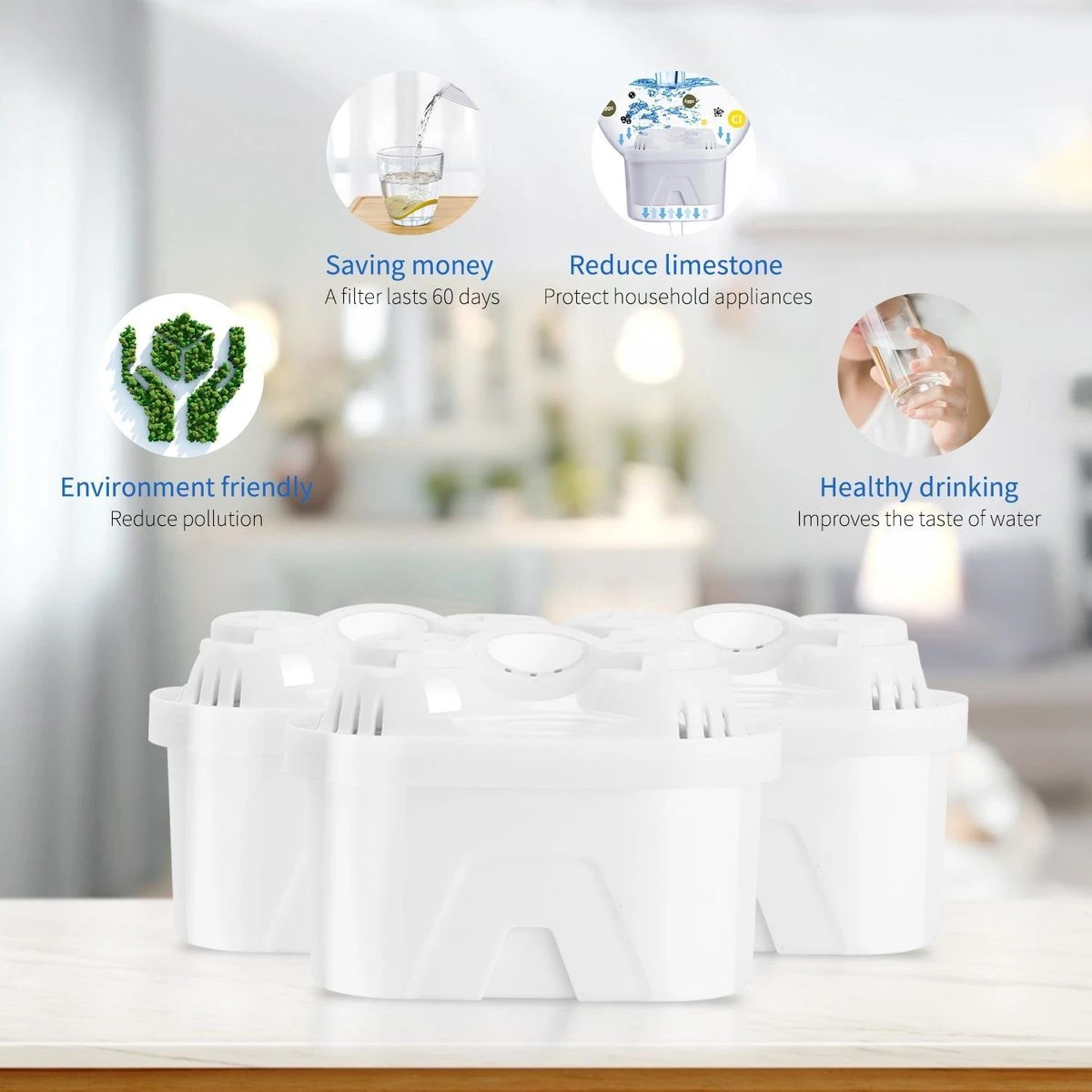 Aigostar Waterfilterpatronen Pure - 3 Stuks - Waterfilter - Filterpatronen - Brita Maxtra+ Compatible 8 Aigostar Waterfilterpatronen Pure - 3 Stuks - Waterfilter - Filterpatronen - Brita Maxtra+ Compatible - Afbeelding 6