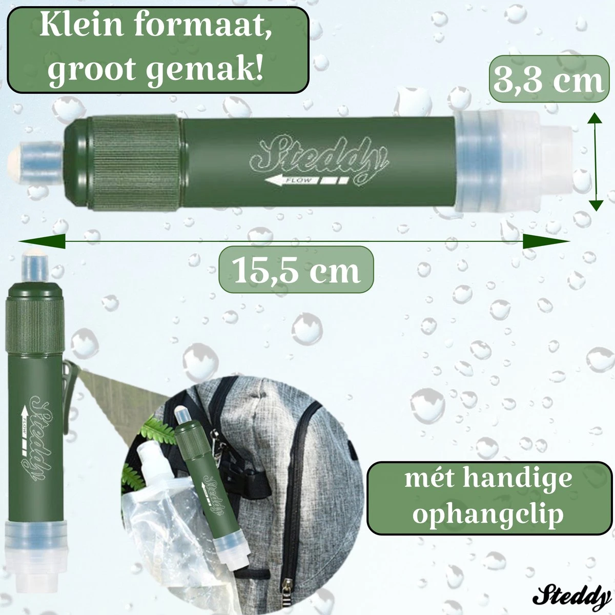 Waterfilter Survival Steddy Pro - Zuiver Gratis Drinkwater - Waterfles Waterzuivering - Waterfilter Kraan - Outdoor - FILTER 4000 LITER! 4 Waterfilter Survival Steddy Pro - Zuiver Gratis Drinkwater - Waterfles Waterzuivering - Waterfilter Kraan - Outdoor - FILTER 4000 LITER! - Afbeelding 2