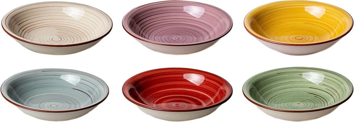 Tavola - Diepe Borden - Kleurrijk - Ø21cm - (6 Stuks) 3 Tavola - Diepe Borden - Kleurrijk - Ø21cm - (6 Stuks)