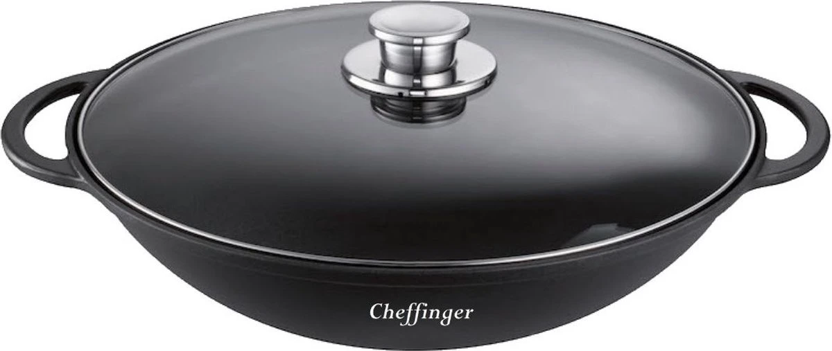 Merkloos Wokpan Met Glazen Deksel Ø 36 Cm - Geschikt Voor Inductie - Zwart 3 Merkloos Wokpan Met Glazen Deksel Ø 36 Cm - Geschikt Voor Inductie - Zwart