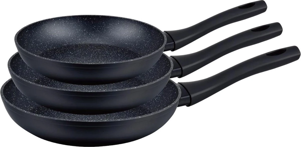 Set Van 3 Royal Swiss Koekenpannen Stenen Coating Zwart 3 Set Van 3 Royal Swiss Koekenpannen Stenen Coating Zwart