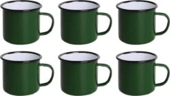 Olympia Emaille Mok 35cl - Emaille Beker Groen / Zwart - Emaille Servies ( Set Van 6 )