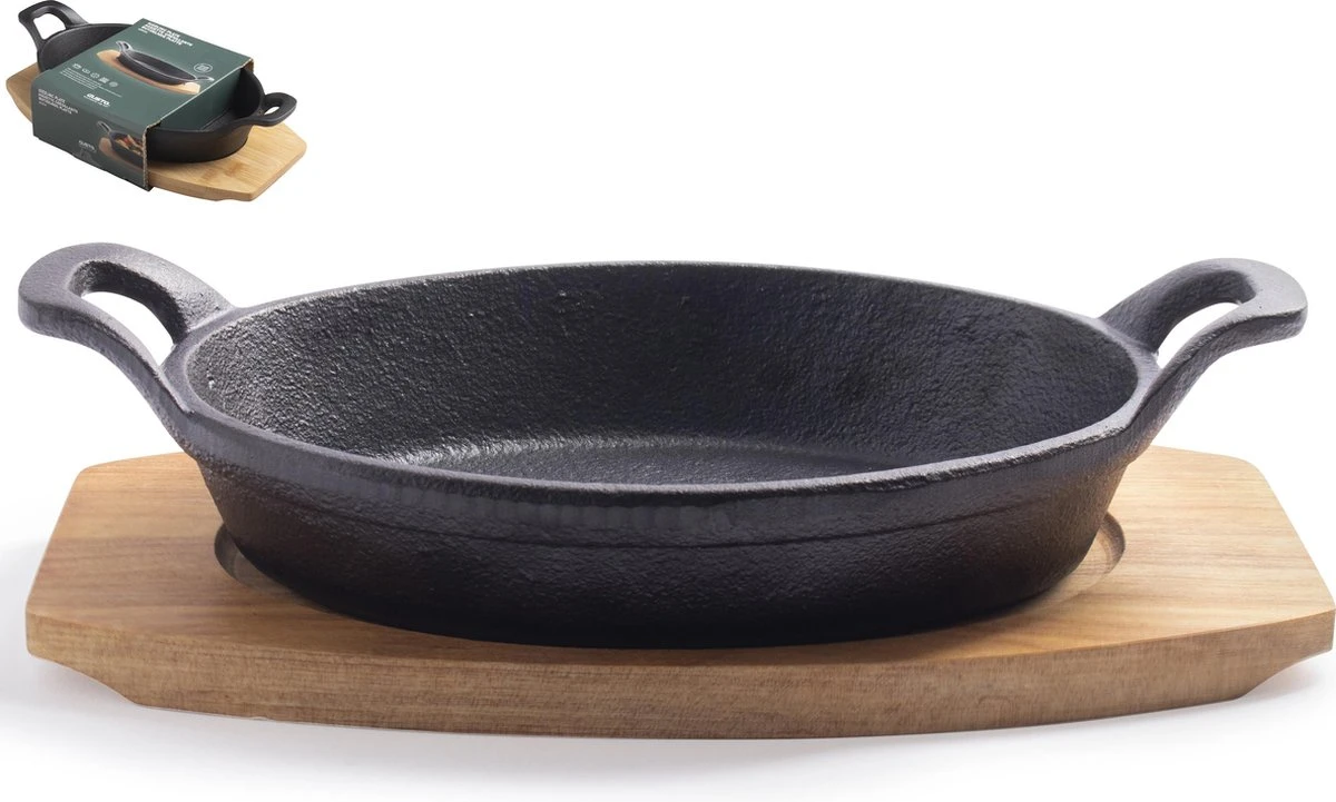 Gusta - Gietijzer Pannetje - Met Onderzetter Plank - 22,5x12cm 4 Gusta - Gietijzer Pannetje - Met Onderzetter Plank - 22,5x12cm - Afbeelding 2
