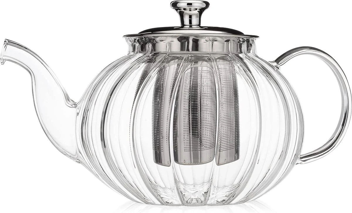 Glazen Theepot Met Filter (RVS) - 1.2 Liter - Pompoen Design - Thee Infuser – Borosilicaat – Anti-druppel Tuit 6 Glazen Theepot Met Filter (RVS) - 1.2 Liter - Pompoen Design - Thee Infuser – Borosilicaat – Anti-druppel Tuit - Afbeelding 4
