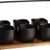 Mica Decorations - Luxe Tapas Set - 6 Zwarte Tapas Schaaltjes Op Houten Tapasplank - Servies - Borrelplank Olijfhout -Woonkeuken Winkel 1200x866