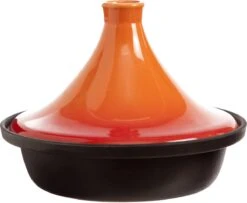 Cosy & Trendy Tajine Zwart / Oranje - Gietijzeren Schaal - Ø25cm - Geschikt Voor Inductie