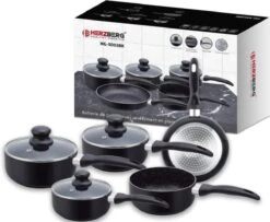 Herzberg HG-5003BK: 8 Pieces Marble Cookware Set - Black -Woonkeuken Winkel 1200x987 1