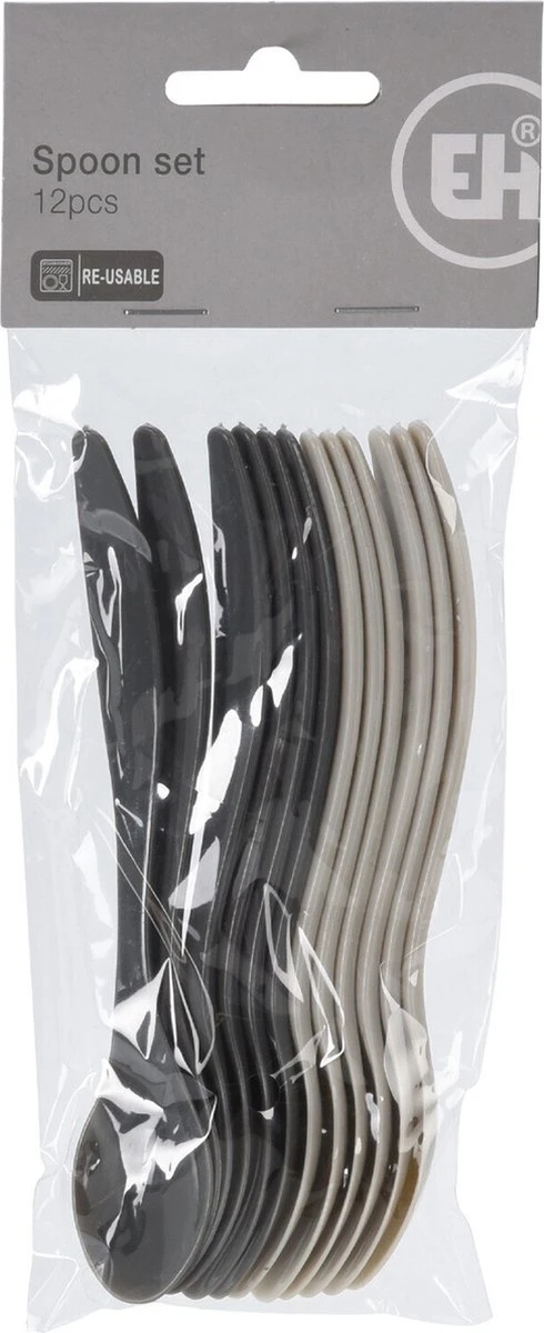 Excellent Houseware Eierlepels - 12 Stuks - Kunststof - 14 Cm - Zwart/grijs 3 Excellent Houseware Eierlepels - 12 Stuks - Kunststof - 14 Cm - Zwart/grijs
