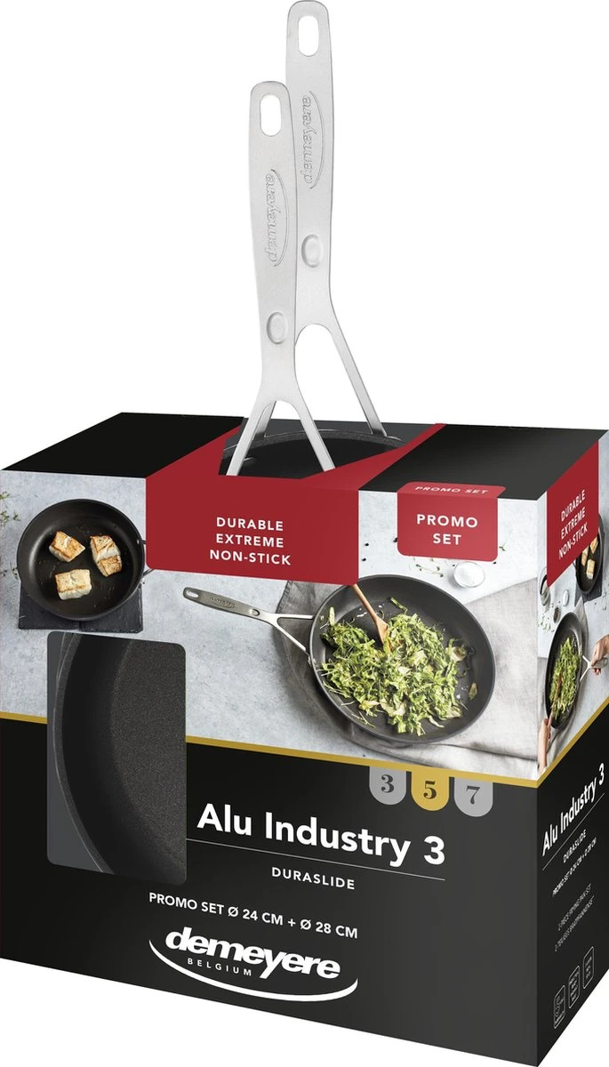 Demeyere Alu Industry 3 Koekenpannenset - Inductie - Duraslide Antikleeflaag - Pannenset 24 Cm + 28 Cm 4 Demeyere Alu Industry 3 Koekenpannenset - Inductie - Duraslide Antikleeflaag - Pannenset 24 Cm + 28 Cm - Afbeelding 2