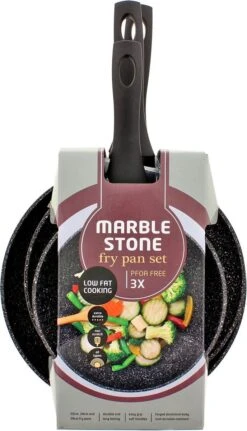 Luxe Marble Stone Pannenset 3-delig | Ø 20 - 24 - 28 Cm - Pannen - Vrij Van PFOA - Alle Warmtebronnen - Anti Aanbak - Extra Sterk -Woonkeuken Winkel 688x1200