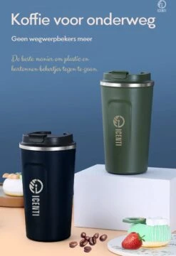 ICENTI - RVS Koffiebeker To Go - 380ml – Groen - Thermosbeker - Lekvrij - Dubbelwandig - Koffie Beker - Theebeker – Coffeemugg - Theemugg -Woonkeuken Winkel 824x1200