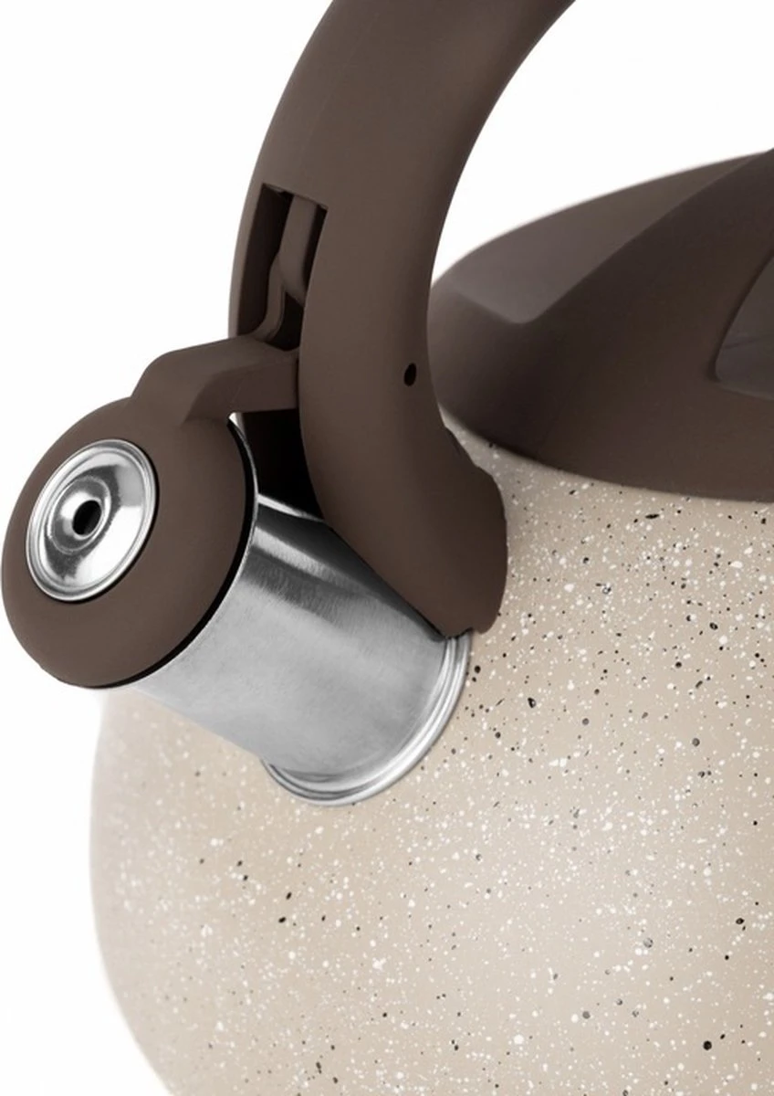 Florina Lava Fluitketel RVS Met Steen Coating 2,5L Voor Alle Warmtebronnen - Waterketel - Waterkoker - Cool Touch Handvat - Bruin / Beige 8 Florina Lava Fluitketel RVS Met Steen Coating 2,5L Voor Alle Warmtebronnen - Waterketel - Waterkoker - Cool Touch Handvat - Bruin / Beige - Afbeelding 7