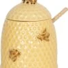 Clayre & Eef Honingpot Met Lepel Ø 11x14 Cm Geel Keramiek Rond Bijen Voorraadpot Deksel Bewaarpot Opbergpot -Woonkeuken Winkel 968x1200